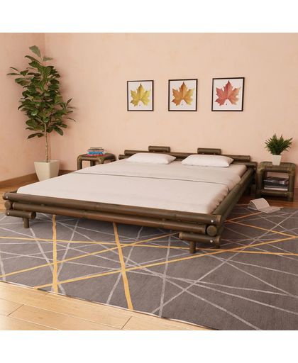 vidaXL Bed met 2 nachtkastjes bamboe donkerbruin 180x200 cm