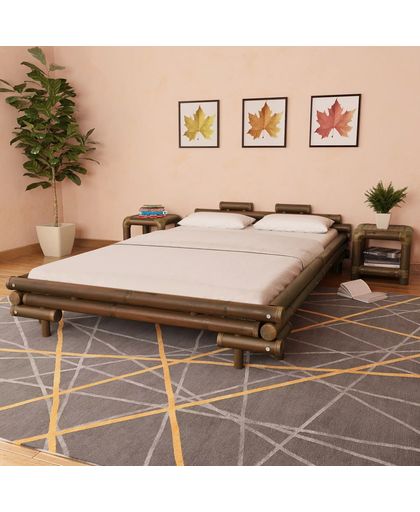 vidaXL Bed met 2 nachtkastjes bamboe donkerbruin 140x200 cm