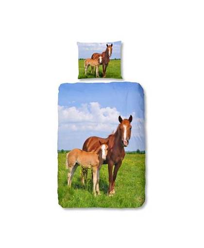 Snoozing horses flanel dekbedovertrek - 1-persoons (140x200/220 cm + 1 sloop)