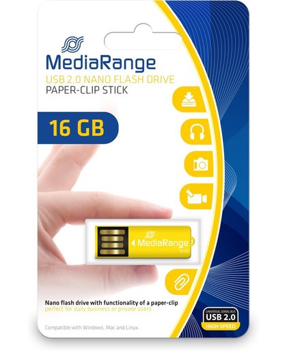 MediaRange MR976 USB flash drive 16 GB USB Type-A 2.0 Geel