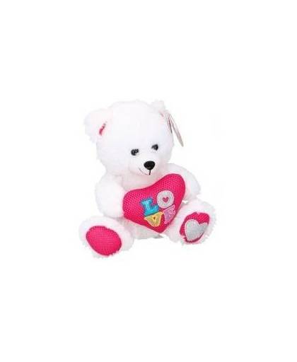 Eddy toys knuffelbeer met hart wit 24 cm