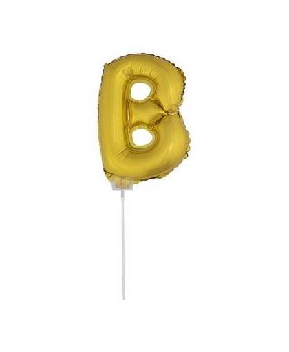 Gouden opblaas letter b op stokje 41 cm