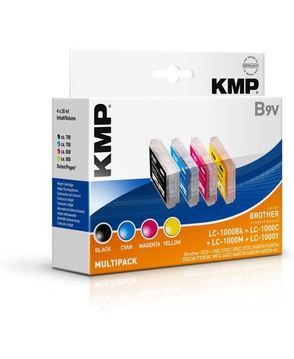KMP Inkt vervangt Brother LC-1000 Compatibel Combipack Zwart, Cyaan, Magenta, Geel B9V 1035,0005
