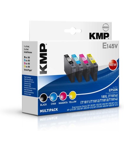 KMP Inkt vervangt Epson 18XL, T1811, T1812, T1813, T1814, T1816 Compatibel Combipack Zwart, Cyaan, Magenta, Geel E145V 1622,4050