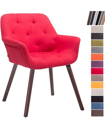 Clp Luxueuze bezoekersstoel CASSIDY club stoel, beklede eetkamerstoel met armleuning, belastbaar tot 150 kg - rood houten onderstel kleur walnoot