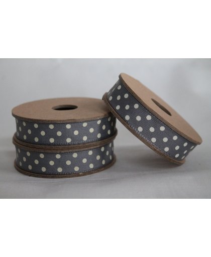 Ribbon lint band 3 meter Charcoal met witte stippen