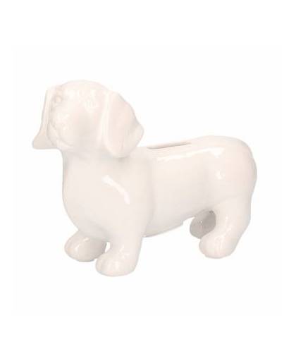 Spaarpot hond teckel wit 20 cm