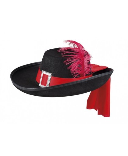 Boland hoed Musketier unisex one size zwart/rood