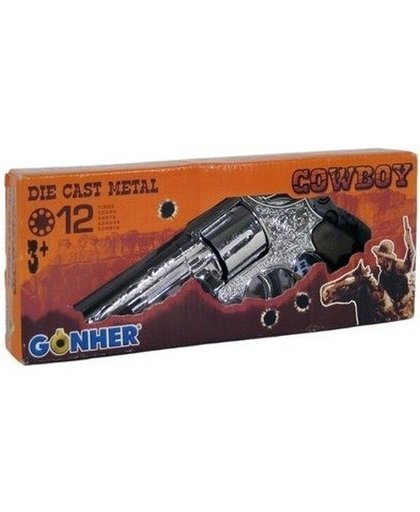 Speelgoed/verkleed cowboy plaffertjes pistool 12 schots Zilver