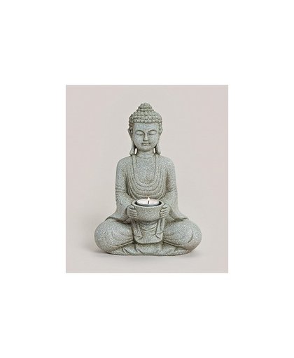 Boeddha theelichthouder grijs 27 cm Grijs