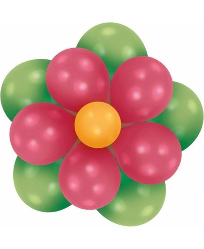 Setje bloem ballonnen groen/fuchsia Multi