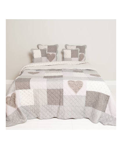 Clayre & eef bedsprei 230x260 - grijs, wit - katoen, polyester, 100% katoen, vulling 100% polyester