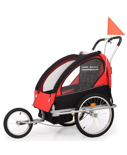 vidaXL Fietskar voor kinderen en wandelwagen 2-in-1 zwart en rood