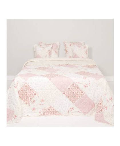 Clayre & eef bedsprei 140x220 - wit, roze, ivory - katoen, polyester, 100% katoen, vulling 90% katoen / 10% synthetisch