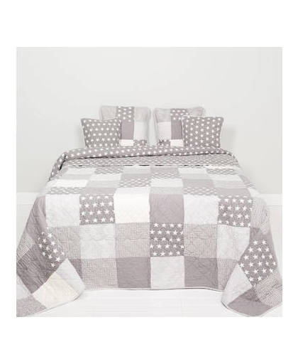 Clayre & eef bedsprei 140x220 - grijs, wit - katoen, polyester, 100% katoen, vulling 100% polyester