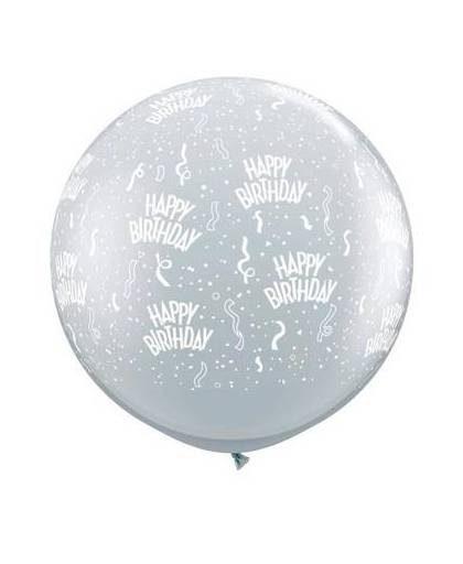 Megaballon bedrukt 'happy birthday' diamond clear 95 cm 1 stuks