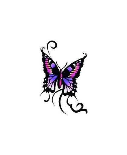 Vlinder glitter tattoo zwart/paars