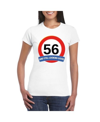 Verkeersbord 56 jaar t-shirt wit dames L Wit