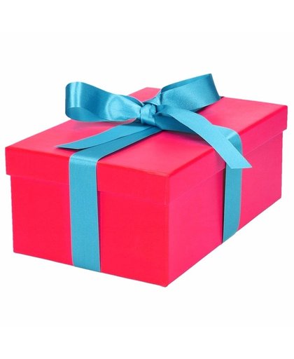 Roze cadeaudoosje 19 cm met lichtblauwe strik Roze