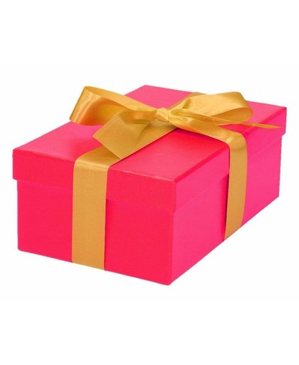 Roze cadeaudoosje 19 cm met gouden strik Roze