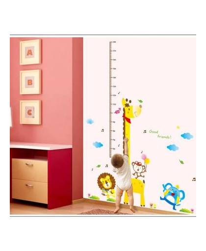Vrolijke premium prachtige muursticker meetlat lengtemaat giraffe