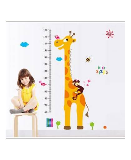 Vrolijke premium prachtige muursticker giraffe xl met lengtemaat