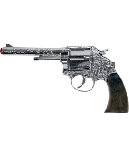 Speelgoed plaffertjes/klappertjes pistool 12 schots zilver 25 cm Zilver
