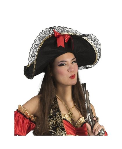 Dames piratenhoed met strik Zwart