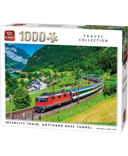 King Puzzel 1000 Stukjes (68 x 49 cm) - Intercity Trein Gotthard Tunnel - Legpuzzel Landschap - Volwassenen