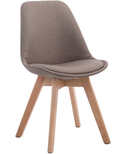 Clp Retro design bezoekersstoel BORNEO V2 eetkamerstoel- kuipstoel met houten onderstel, stof - taupe, kleur onderstel : natura