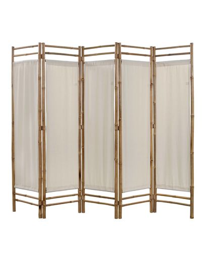 Kamerverdeler 5-panelen inklapbaar 200 cm bamboe en canvas