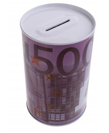 Johntoy Metalen spaarpot met eurobiljet print 500 euro paars