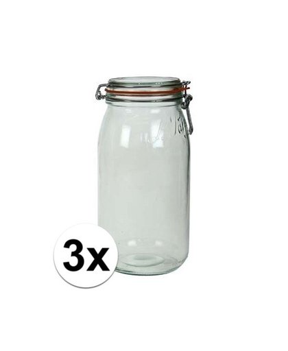 3x stuks Weckpotten/inmaakpotten met klepdeksel 3 liter Transparant