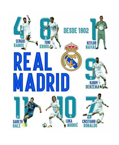 Real Madrid muursticker 16 spelers en logo 2 stickervellen