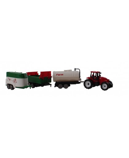 Jonotoys tractor met aanhangers 8 cm rood