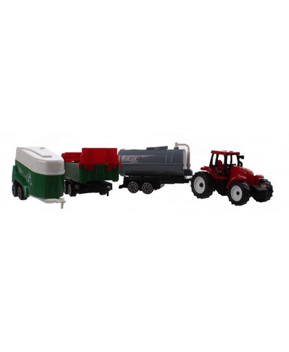 Jonotoys tractor met aanhangers rood 8 cm