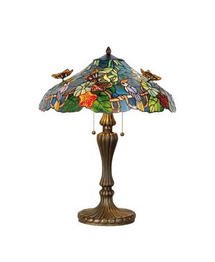 Clayre & eef tafellamp tiffany met vlinders 65cm x ø 52cm - bruin, blauw, multi colour - ijzer, glas