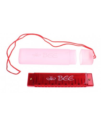 Toi Toys mondharmonica Bee in opbergetui 13 cm rood