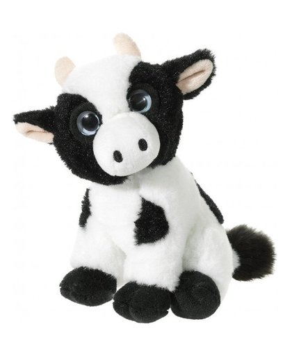 Zwart met witte pluche koeien knuffeltje 14 cm Zwart