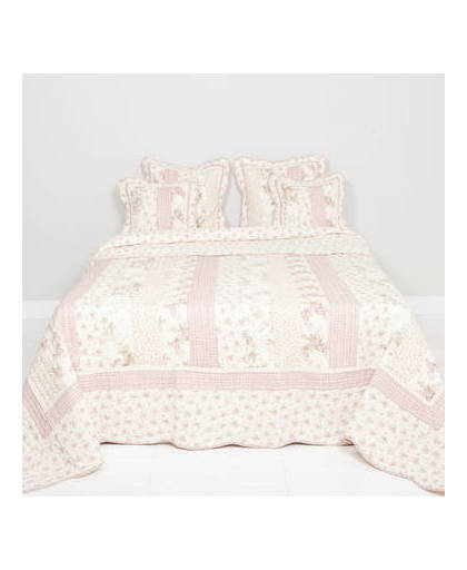 Clayre & eef bedsprei 140x220 lieve - wit, roze, crème - katoen, polyester, 100% katoen, vulling 100% polyester