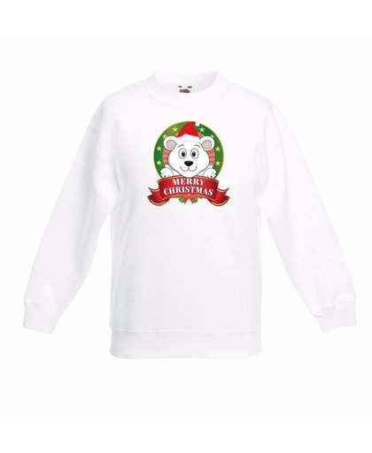Witte Kerst sweater kinderen met een ijsbeer 7-8 jaar (122/128) Multi