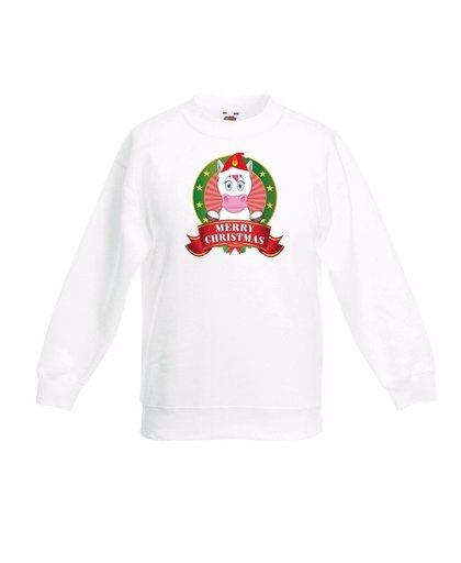 Witte Kerst sweater kinderen met een eenhoorn 9-11 jaar (134/146) Multi