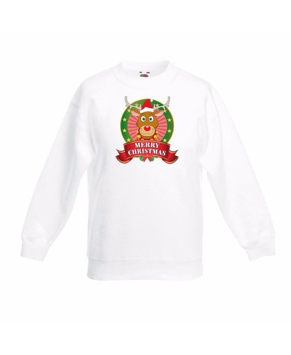 Witte Kerst sweater kinderen met rendier Rudolf 12-13 jaar (152/164) Wit