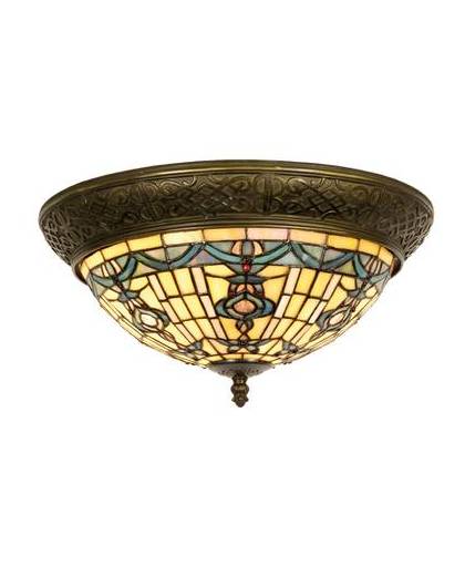 Clayre & eef tiffany plafondlamp / plafonnière uit de orchard serie - bruin, groen, geel, brons, wit - ijzer, glas
