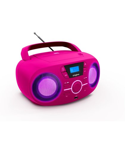 Draagbare Roze CD Speler met USB, MP3 en Disco ledlicht