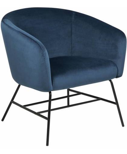 Hioshop Ramy fauteuil in marineblauwe stof en zwart metalen onderstel