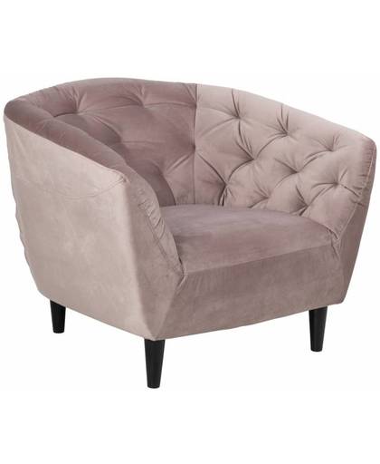 Hioshop Rian fauteuil in roze stof en zwart onderstel
