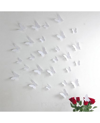 3D vlinder muurstickers - set van 12 - Wit