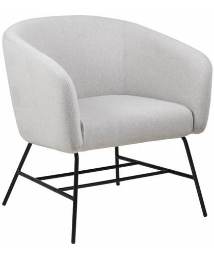 Hioshop Ramy fauteuil in lichtgrijze stof en zwart metalen onderstel