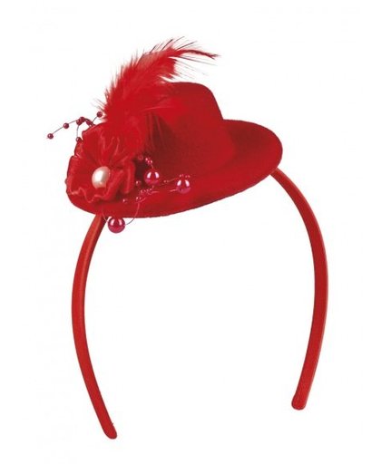 Boland tiara mini hoedje Pearlette rood